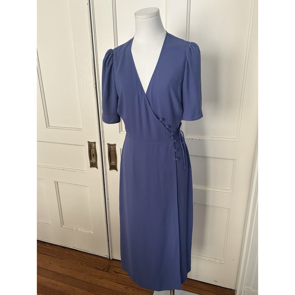 Artizia Wilfred Lulea Button Wrap Midi Dress Womens Size 6 Blue Classic Preppy - Picture 2 of 9